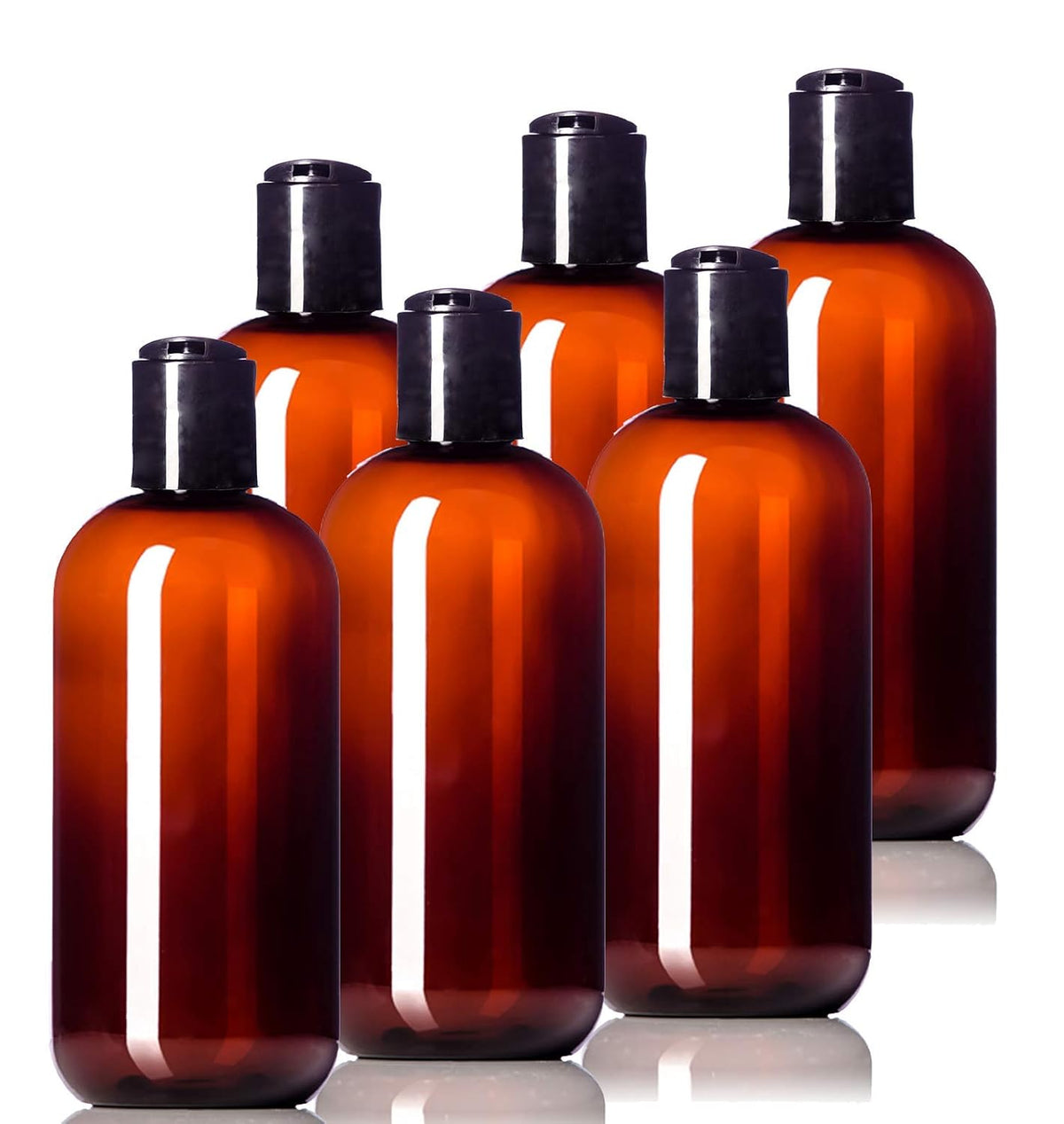 8oz Plastic Bottles (6 Pack) BPA-Free Squeeze Clear Toiletries and Shampoo Containers with Disc Cap, Labels Included for Travel