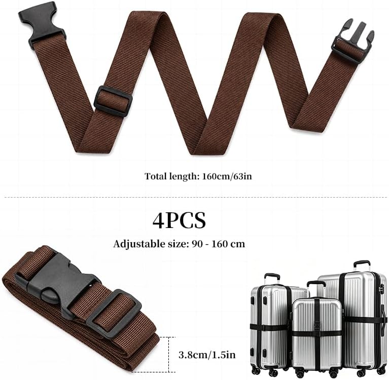 Luggage Straps Travel Suitcase Linking Belt Adjustable(Brown)