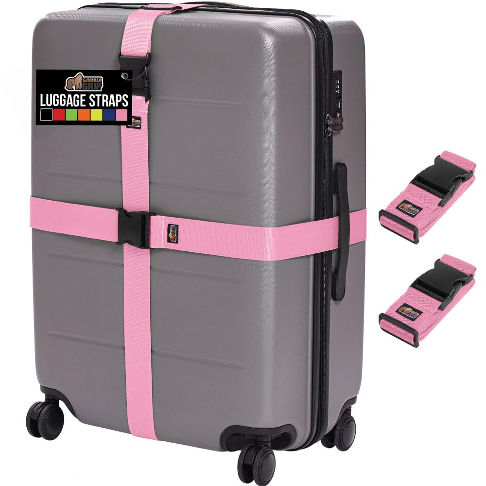 GORILLA GRIP Heavy Duty Luggage Straps for Suitcase, 4 Pack, Black