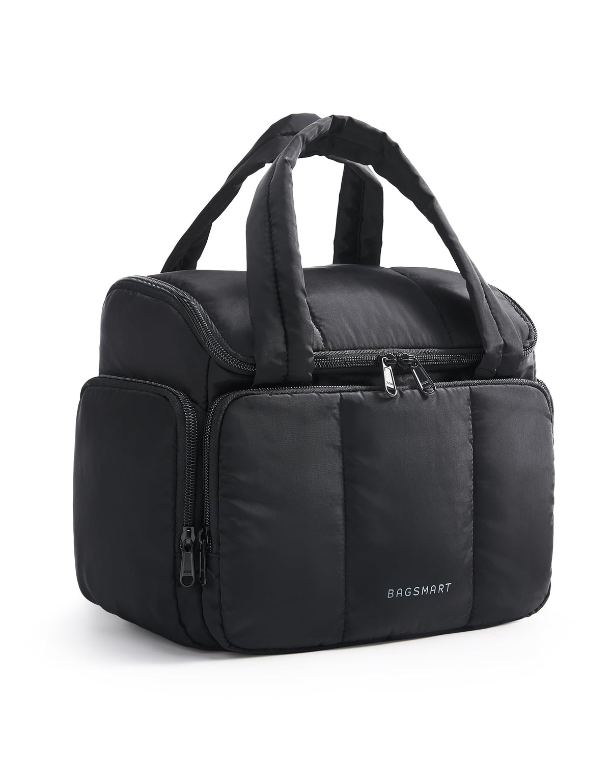 BAGSMART Travel Toiletry Bag for Women with Puffy Water-Resistant Fabric, Roomy Makeup Bag Organizer for Travel-Sized Toiletries & Accessories, Black