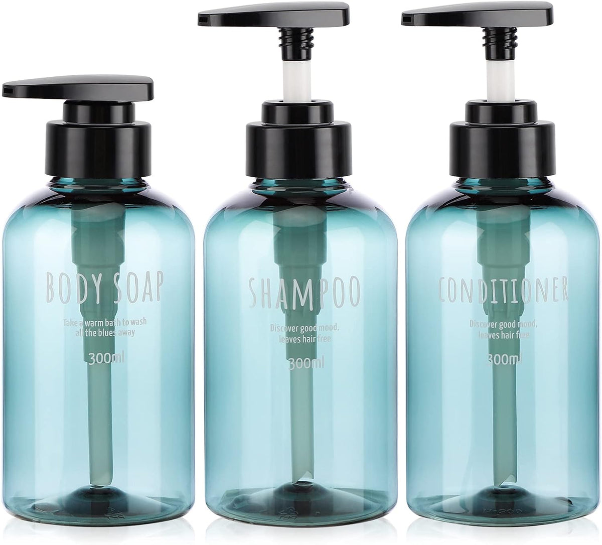 Segbeauty Shampoo and Conditioner Dispensers, 10oz Refillable Pump Bottles for Shower 300ml Body Wash Shampoo Dispenser 3 Packs Empty Plastic Press Bathroom Liquid Body Soap Gel Lotion Dispenser Blue