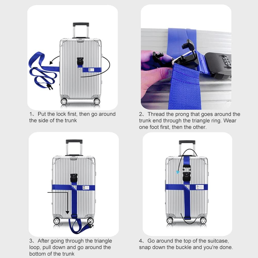 Veki Cross Luggage Straps Set TSA Approved with Lock, Blue*2pcs