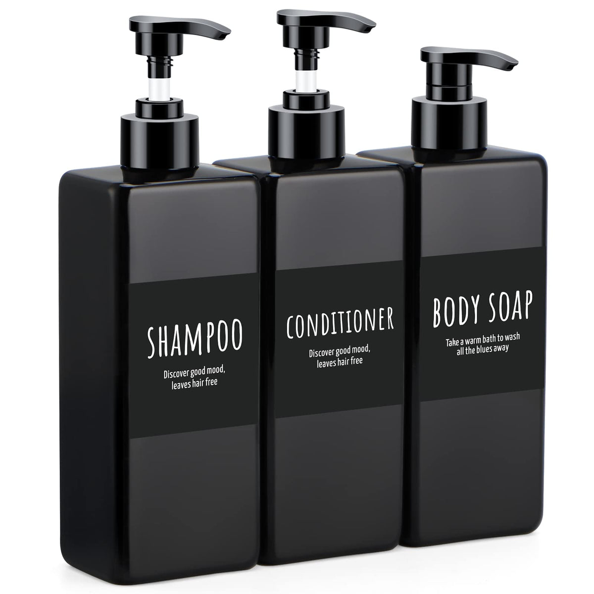 Segbeauty Shampoo Bottles, 3pcs 16.9oz Empty Refillable Pump Dispenser with Labels, 500ml Plastic Reusable Press Lotion Containers for Bathroom Hotel Liquid Soap Body Wash Hand Soap Conditioner Clear