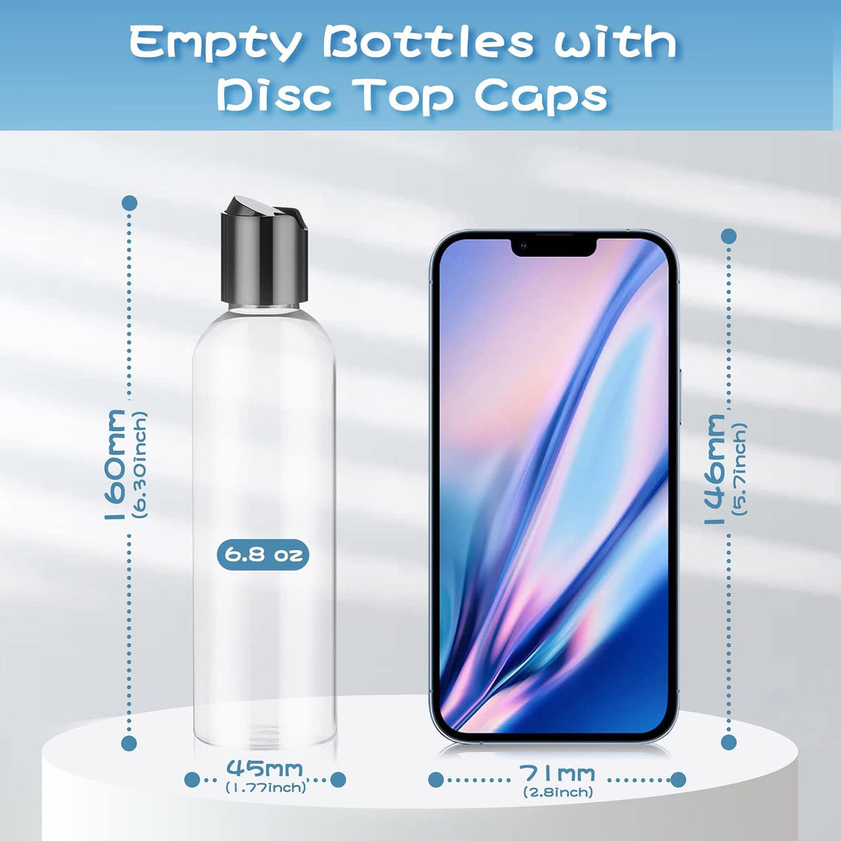 Potchen 24 Pcs 6.8 oz Clear Plastic Refillable Empty Bottles with Disc Cap