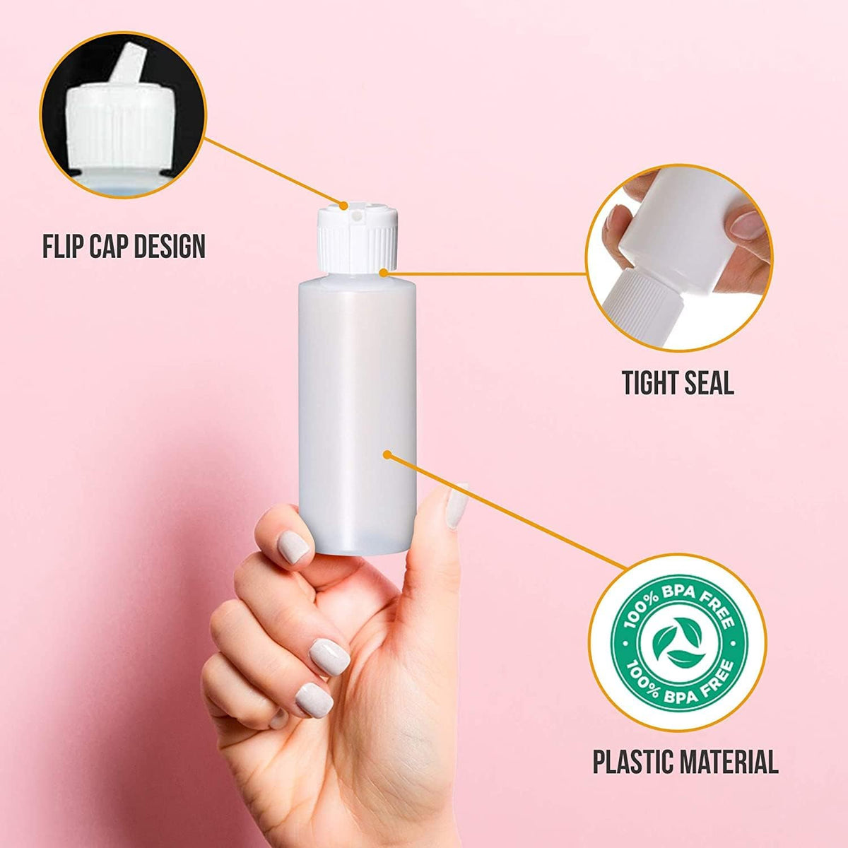 ONISAVINGS 8 Oz (Pack Of 6) Plastic Cylinder Bottles Flip Top Cap BPA-Free