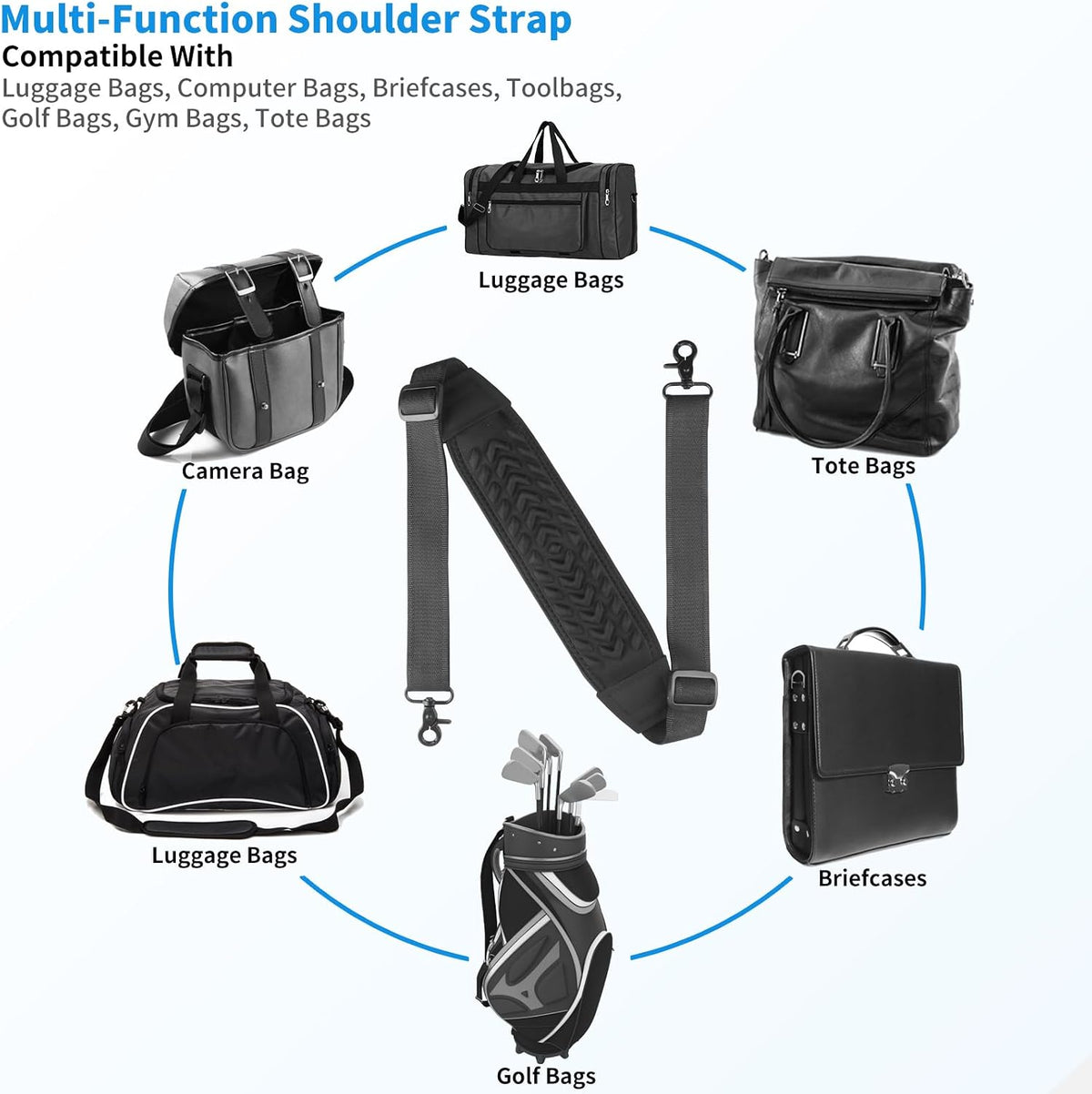 FIEIL 3D Air Cushion Ultra Comfortable Duffel Bag Strap,55" Universal Laptop Shoulder Strap, with Double Adjustable Buckles and Metal Hooksfor Briefcase Computer Messenger Bag (140CM Reduced Stress)