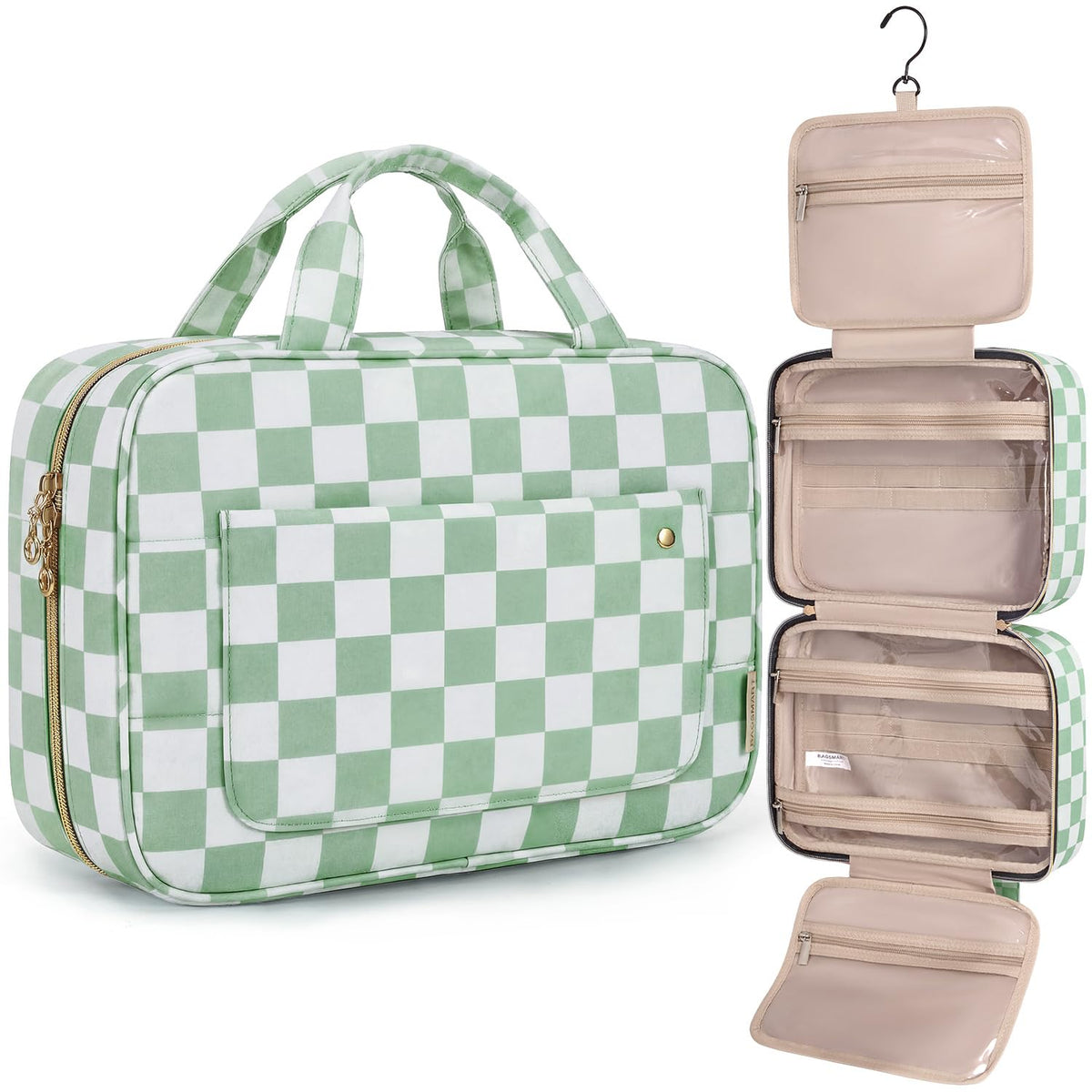 BAGSMART Toiletry Bag Travel Bag with Hanging Hook, Water-resistant Makeup Cosmetic Bag Travel Organizer for Accessories, Shampoo, Full-size Container, Toiletries (Green, Medium)