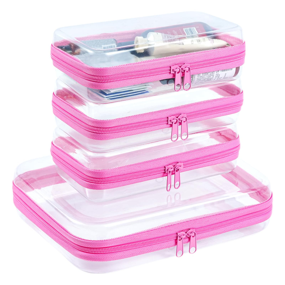 Clear Zipper Pouches, Hard Shell Zipper Case (M+3S)