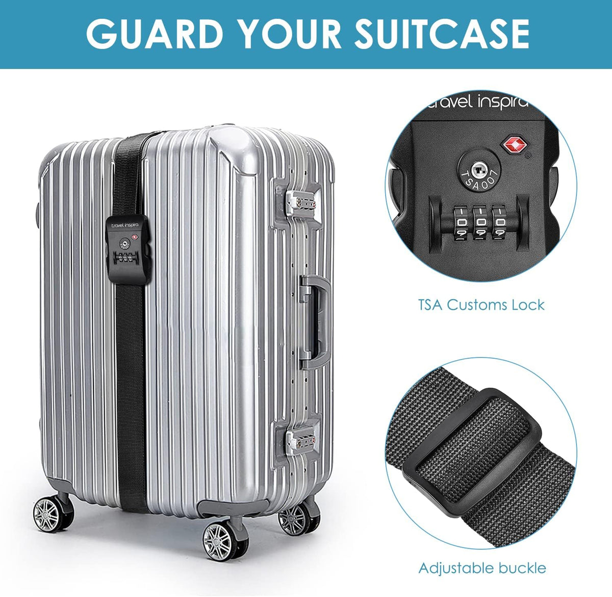 Travel Inspira Luggage Straps for Suitcases with TSA Lock