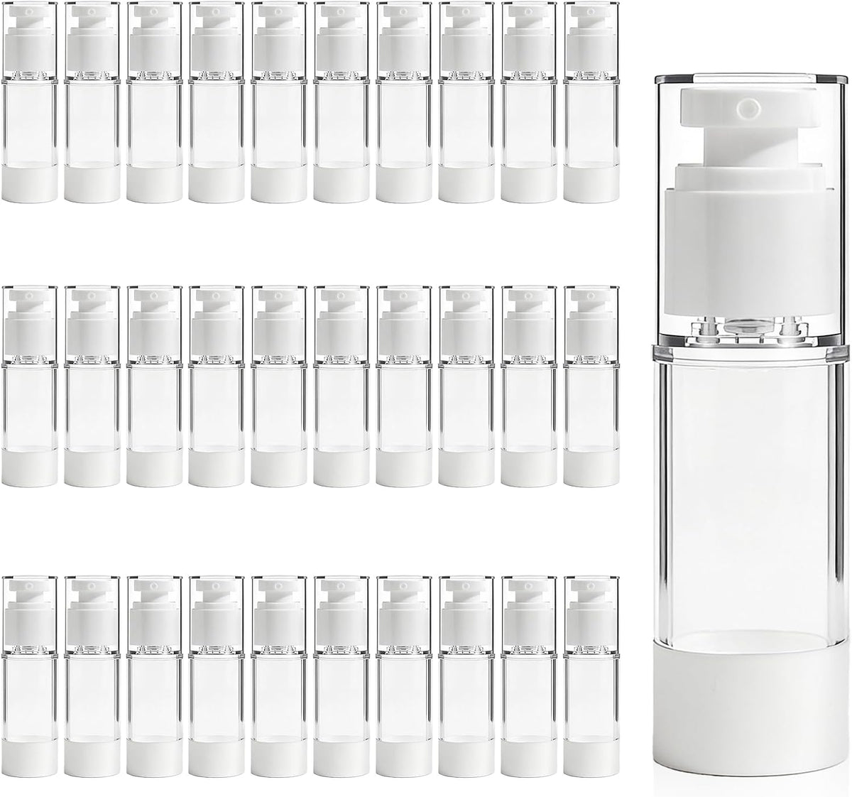 30 Pcs Clear Airless Pump Bottles Refillable Cosmetic Travel Size Dispenser Vacuum Plastic Travel Bottles Empty Lotion Pump Dispenser Liquid Toiletry Container