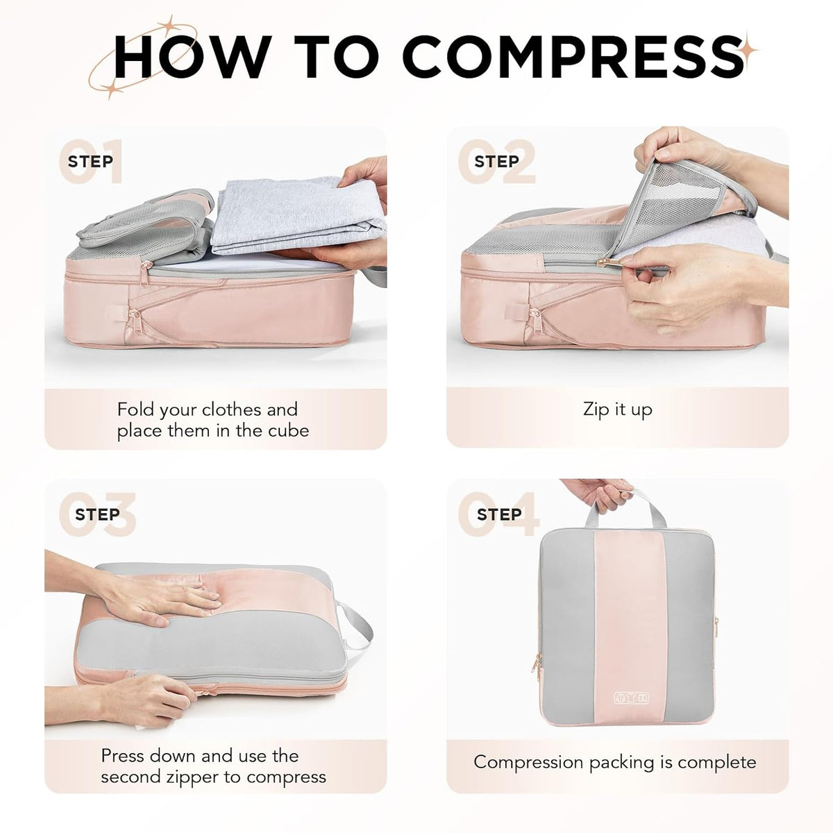 OlarHike 8 Set Compression Packing Cubes for Travel Gifts Mom Women,Airplane/Car/Cruise Travel Essentials,Compressible Expandable Space Saver Bags,Garment Bags with Over 1000 pcs Mesh Holes(Beige)