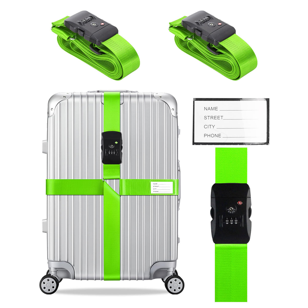 Veki Cross Luggage Straps Set TSA Approved with Lock, Blue*2pcs