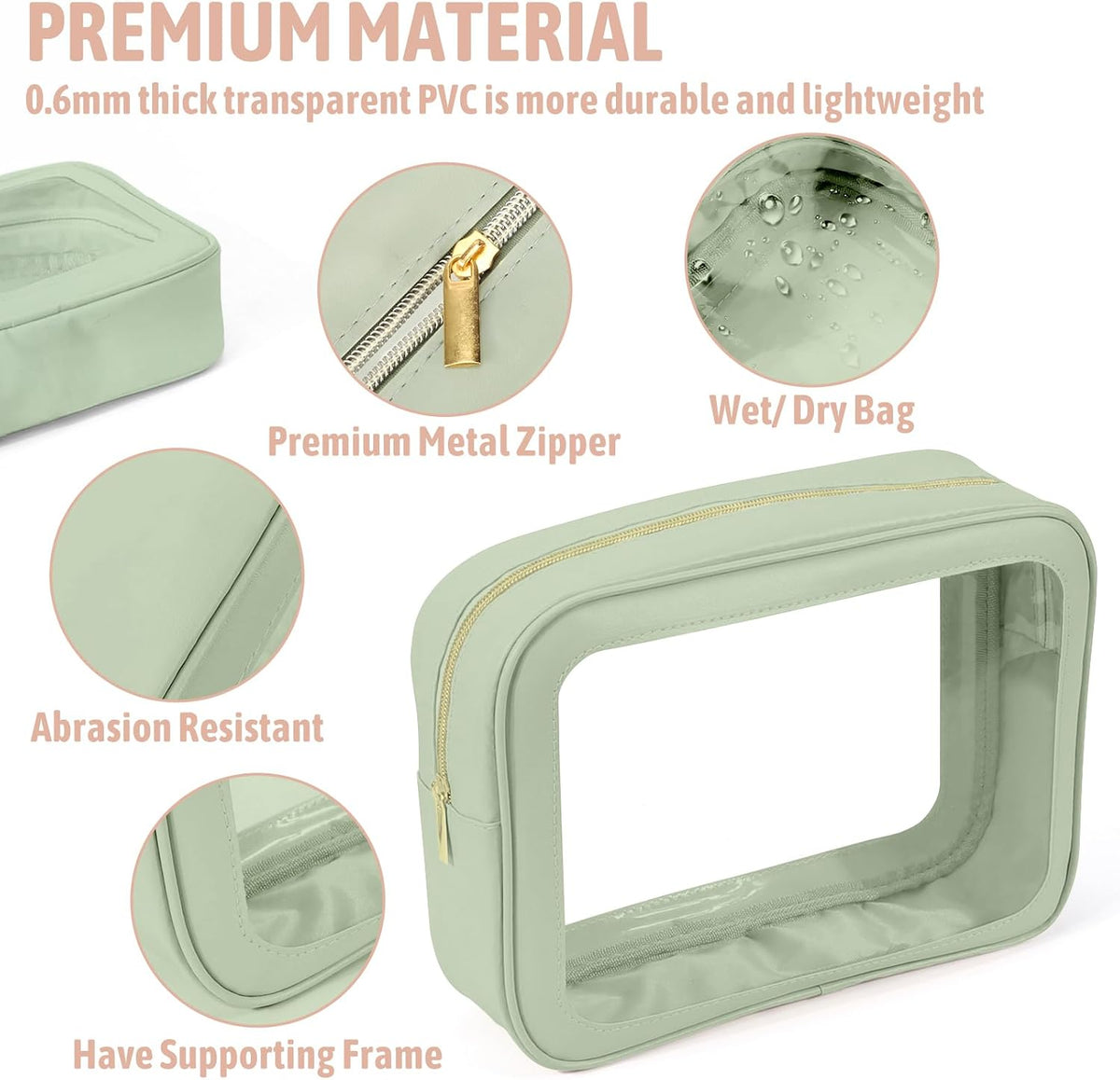YOPCDJ 5PCS Diaper Bag Organizer Pouch Set, TSA Approved Toiletry Bag,Clear Waterproof TPU Makeup Bag Set Travel Organizer Bags for Women and Kids