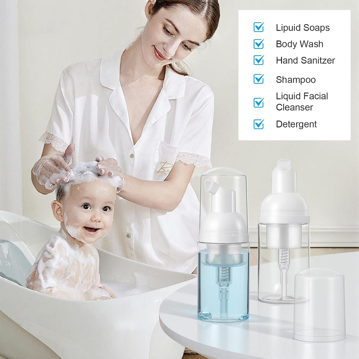 30 Pcs 1 Oz/30 ml Refillable Empty Foam Pump Bottles, Clear Plastic Travel Size Mini Dispensers for Cosmetics and Soap
