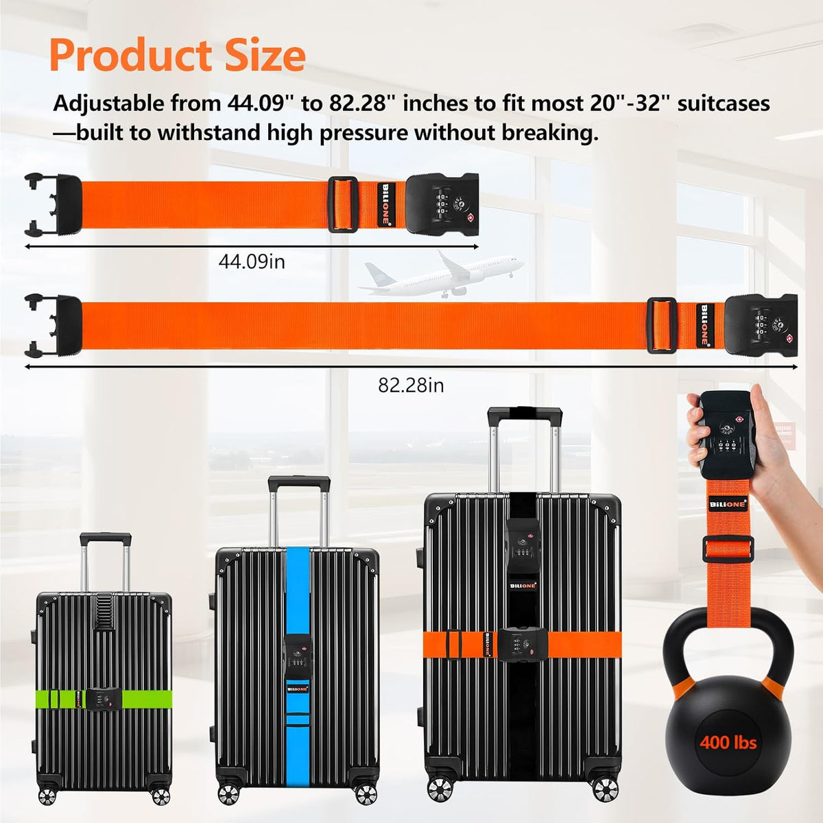 BILIONE Luggage Straps TSA Approved, Suitcase Belt with TSA Lock (2PCS)