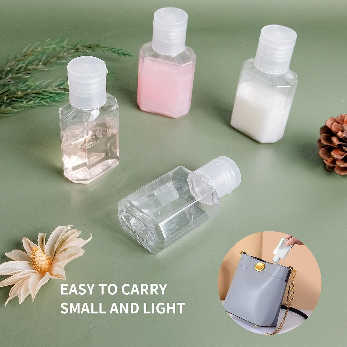 50 Pcs 1 oz Hand Sanitizer Bottles Empty Clear Travel Bottles Refillable Plastic Containers with Flip Cap for Outdoor, Camping and Trip