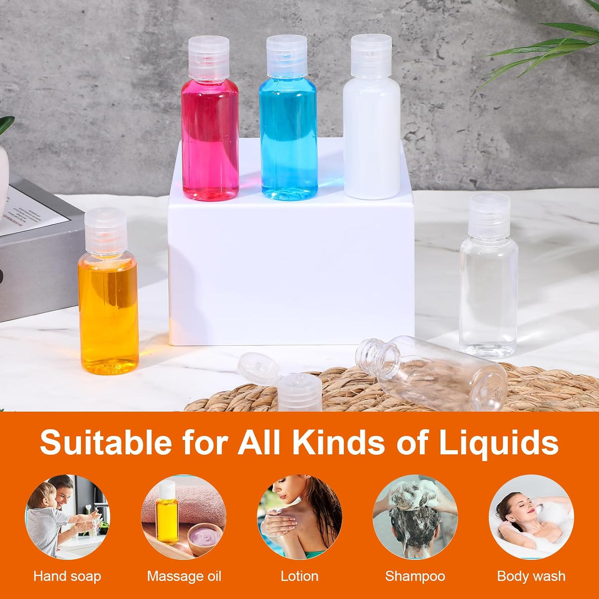 150 Pcs 1 oz Travel Bottles - Small Lotion Containers with Lids, 30ml Clear Plastic Refillable Empty Containers for Toiletries, Shampoo, Lotion, Cream & Liquid Soap (White Cap)