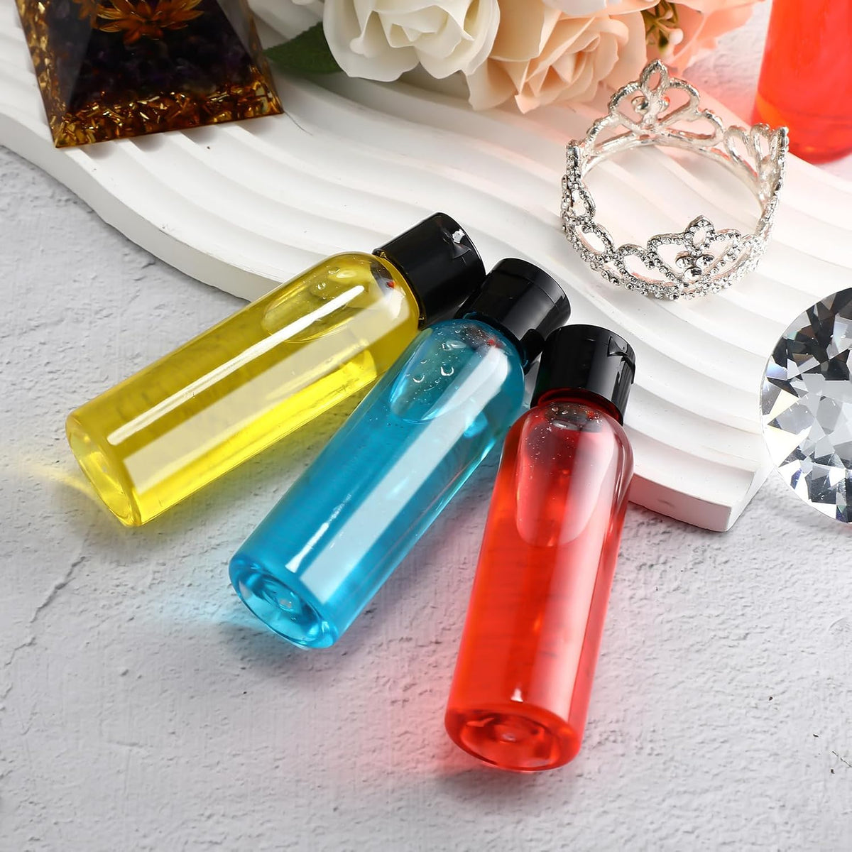 Zhehao 200 Pcs 2 oz Clear Plastic Empty Bottles with Lids(Black Cap)