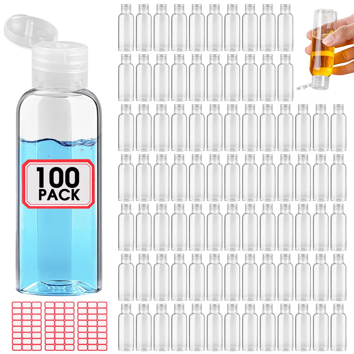 100pcs Empty 3.4 oz Travel Bottles with Flip Cap for Liquids Lotion