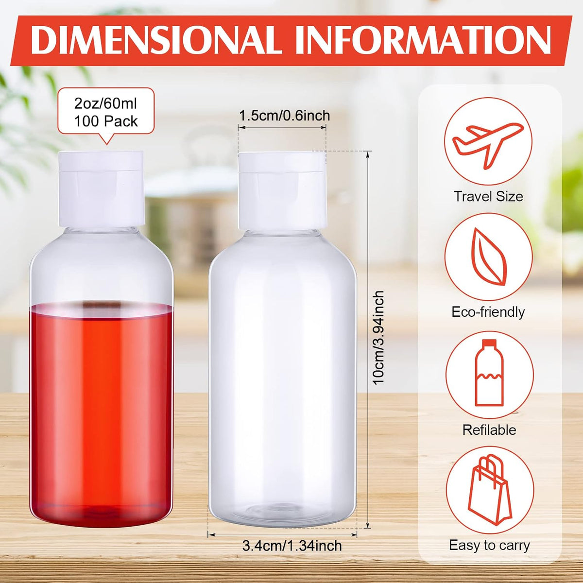 Eccliy 100 Pack 2 OZ Clear Plastic Bottles Travel Lotion Bottle