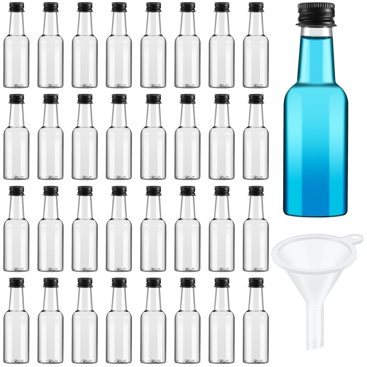 Tessco for you 100 Pcs Mini Liquor Bottles with Black Lids, 1.7 oz