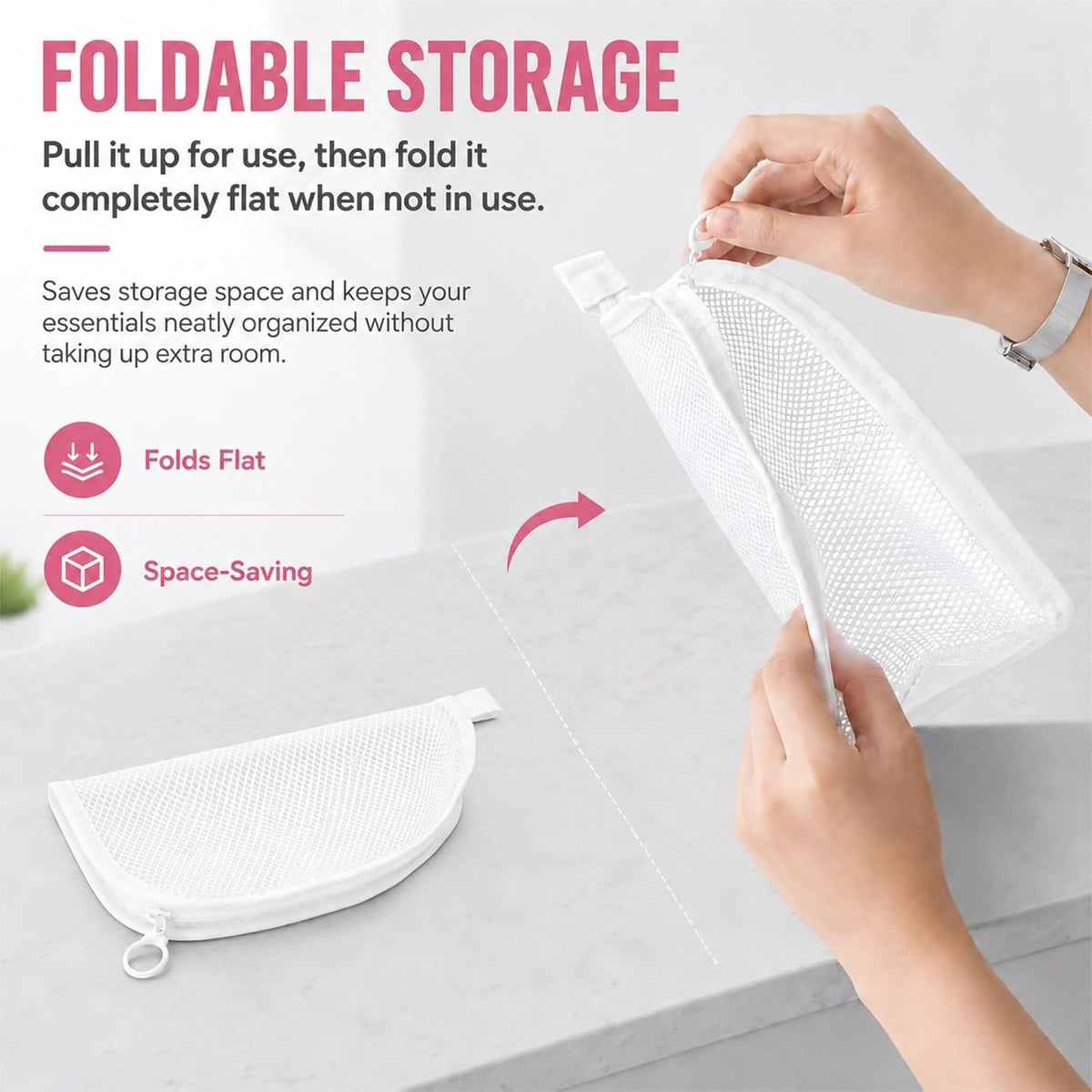 Standing Toiletry Bag Set, 4 Pack Portable EVA Mesh Travel Toiletry Pouches with Elastic Straps and Hanging Hole, Waterproof Makeup Organizer for Women Men - White Black Gray & Pink