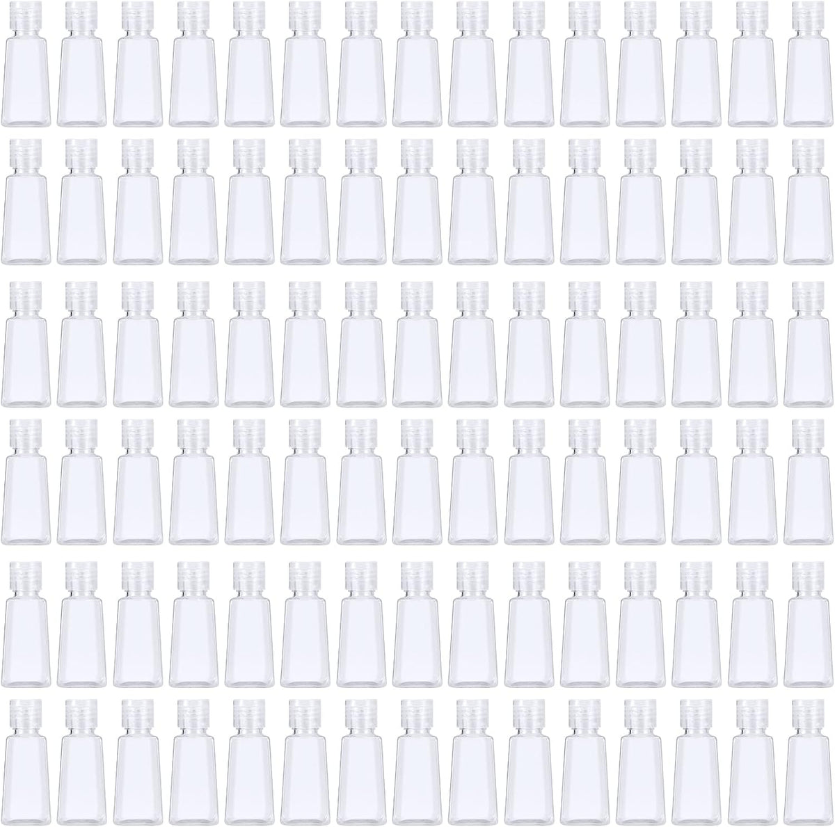 JAPCHET 100 PCS 1 oz Clear Plastic Travel Bottles with Flip Cap, Travel Size Refillable Flip Top Bottles, Small Portable Flip Cap Containers for Liquid, Lotion, Essential Oils, Shampoo and Toiletries