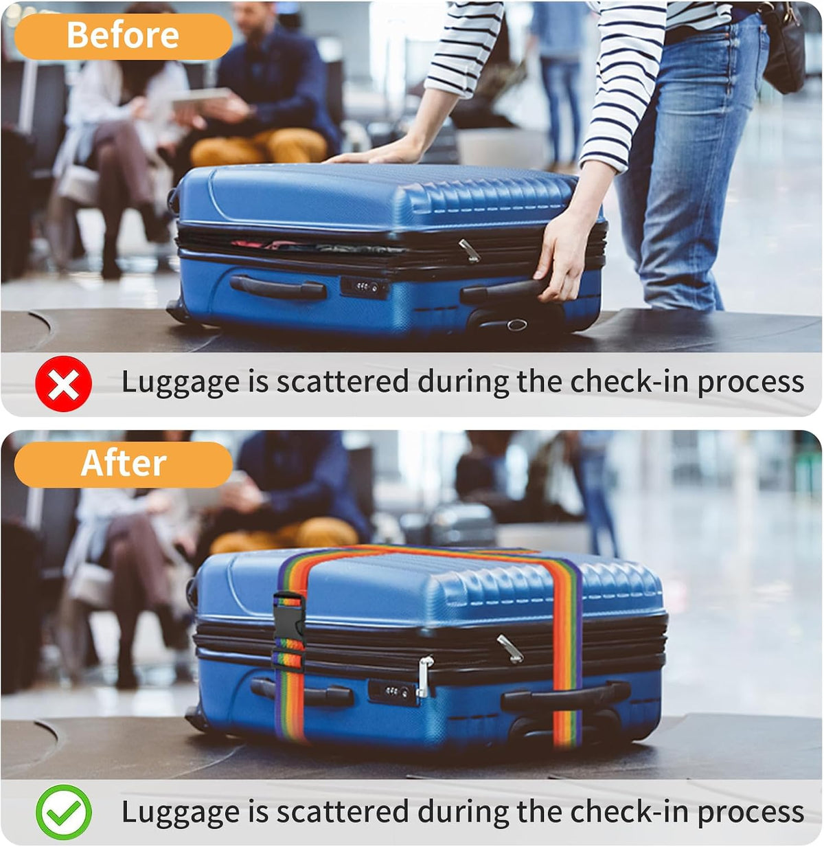 BILIONE Luggage Straps for Suitcases,79" Long Adjustable Luggage Belts