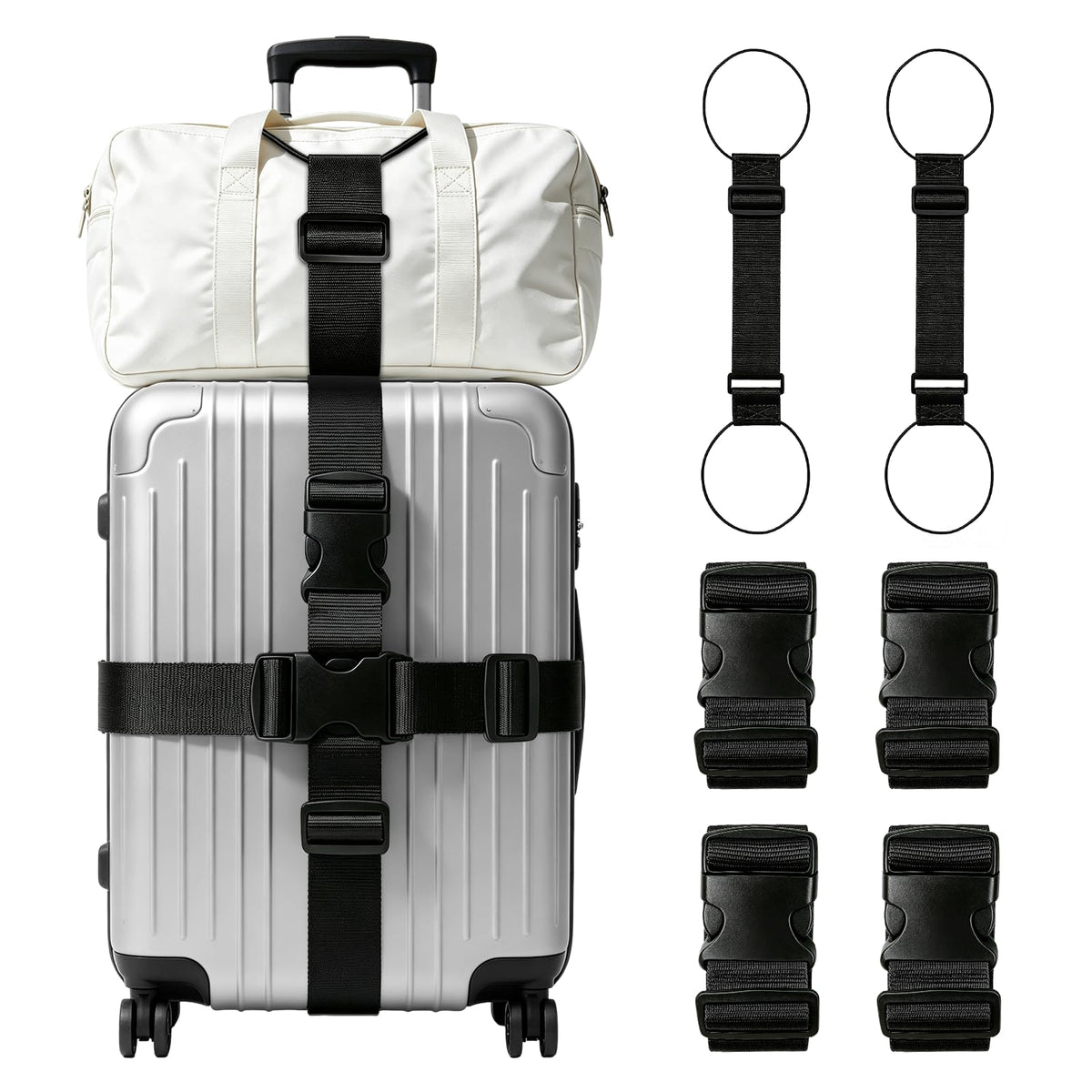 4-Pack Luggage Straps for Suitcases with 2 Connector Strap