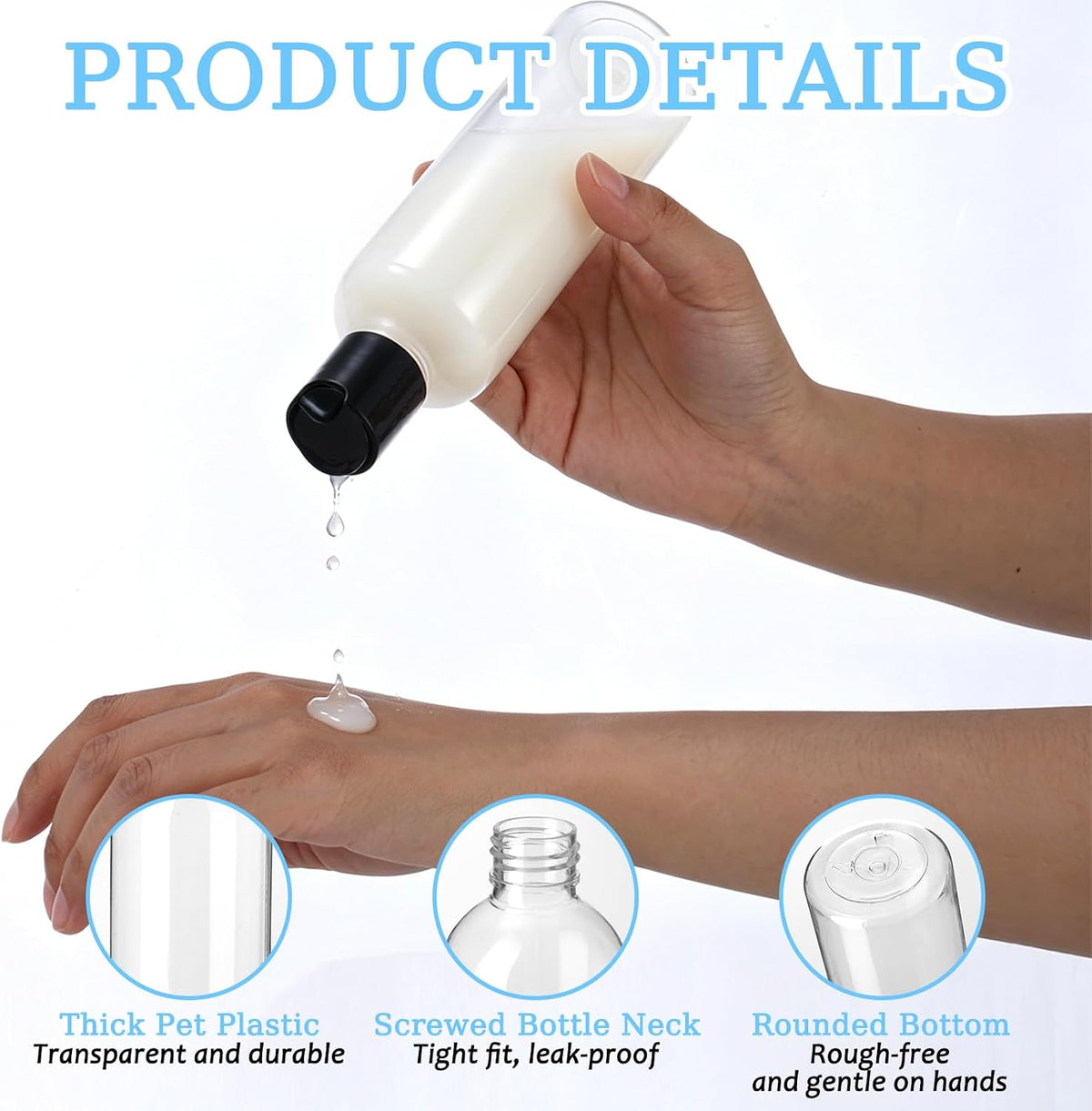48 Pack 8oz Clear Plastic Empty Bottles, Leak Proof Travel Containers with Disc Top Flip Caps, Refillable Squeeze Shampoo Bottles for Toiletries Liquid Soap, Lotions & Cream