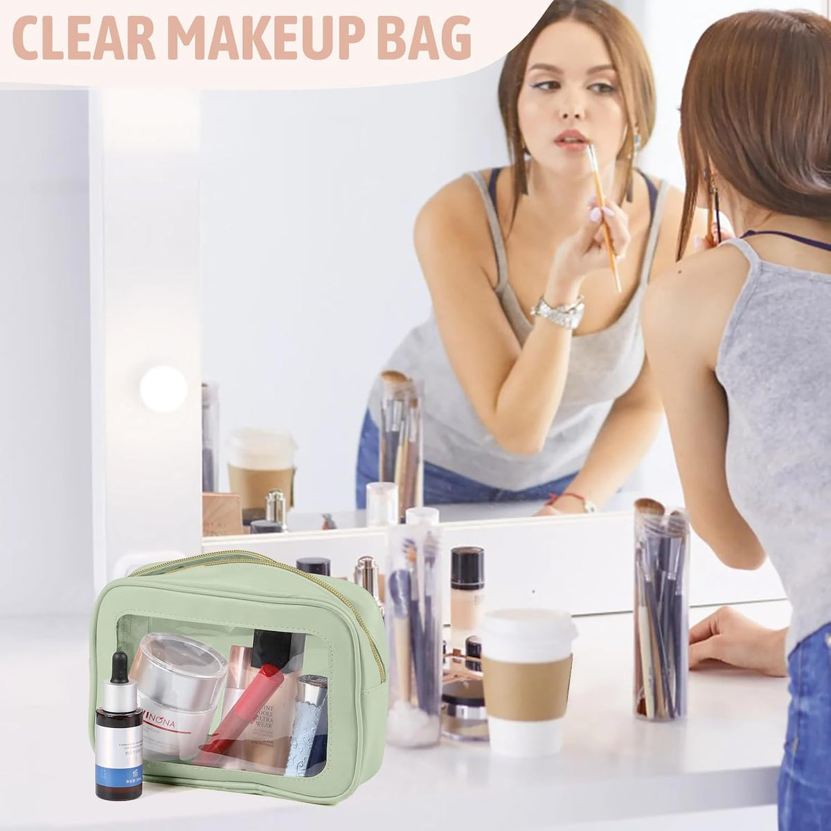 YOPCDJ 5PCS Diaper Bag Organizer Pouch Set, TSA Approved Toiletry Bag,Clear Waterproof TPU Makeup Bag Set Travel Organizer Bags for Women and Kids