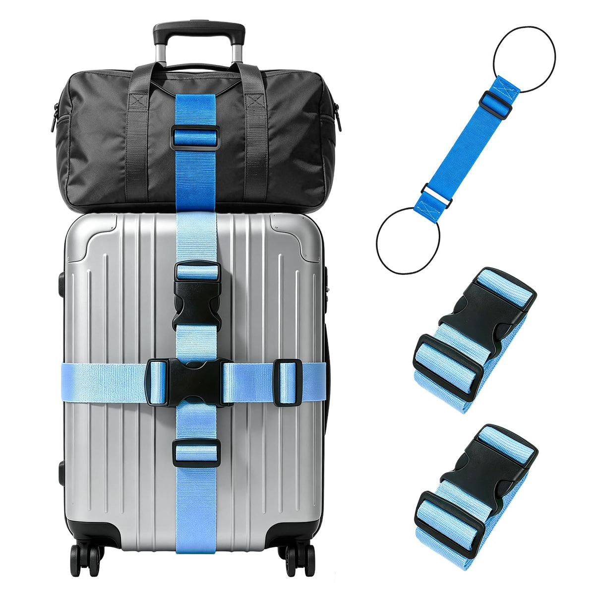 4-Pack Luggage Straps for Suitcases with 2 Connector Strap