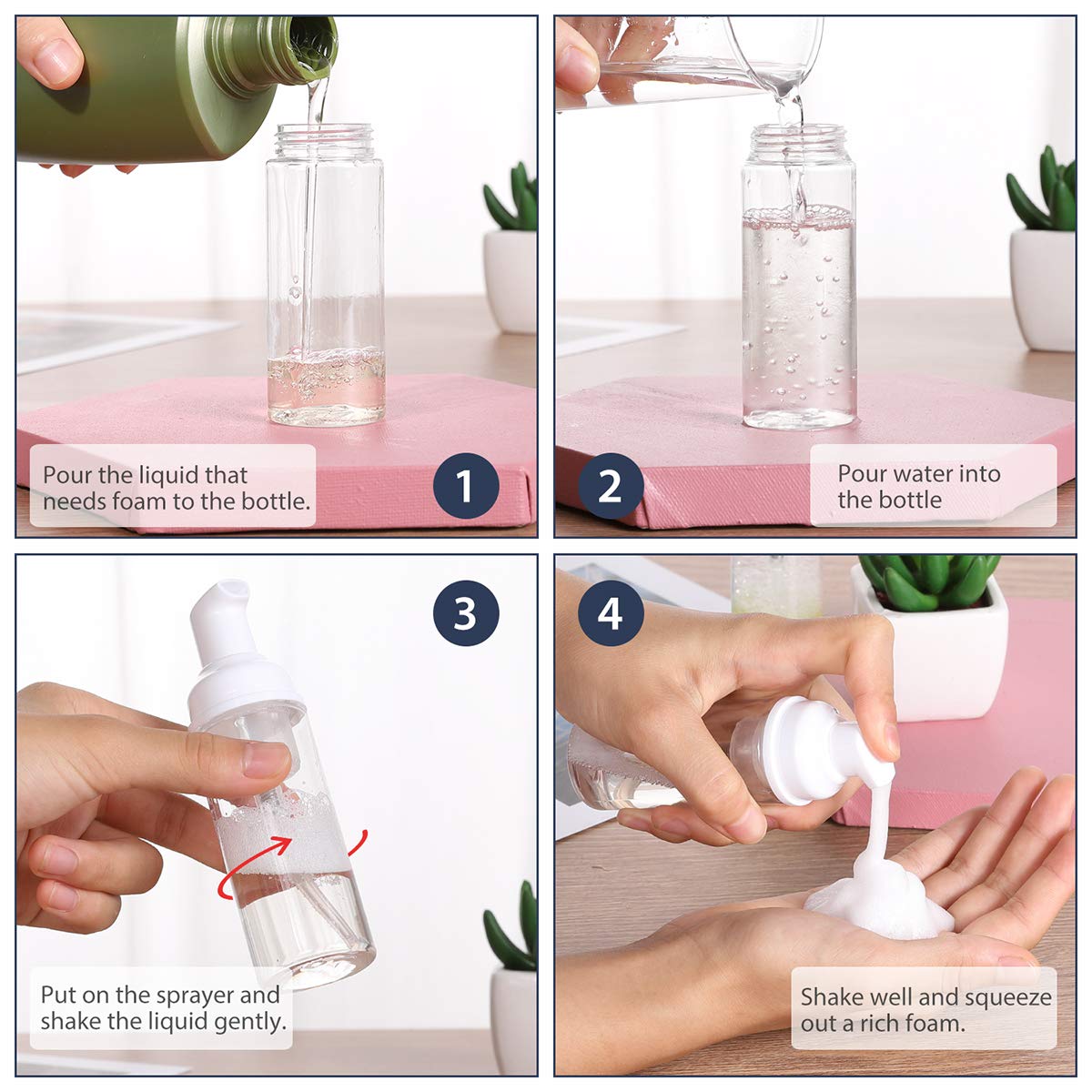 ROMROC 24PCS Travel Foam Pump Bottle Dispenser 2oz/60ml Lash Shampoo Bottle
