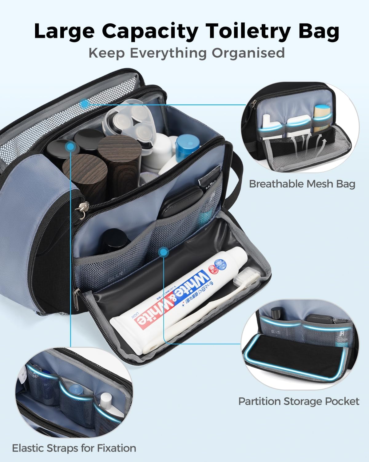 WANDF Travel Toiletry Bag for Men, Dopp Kit for Toiletries