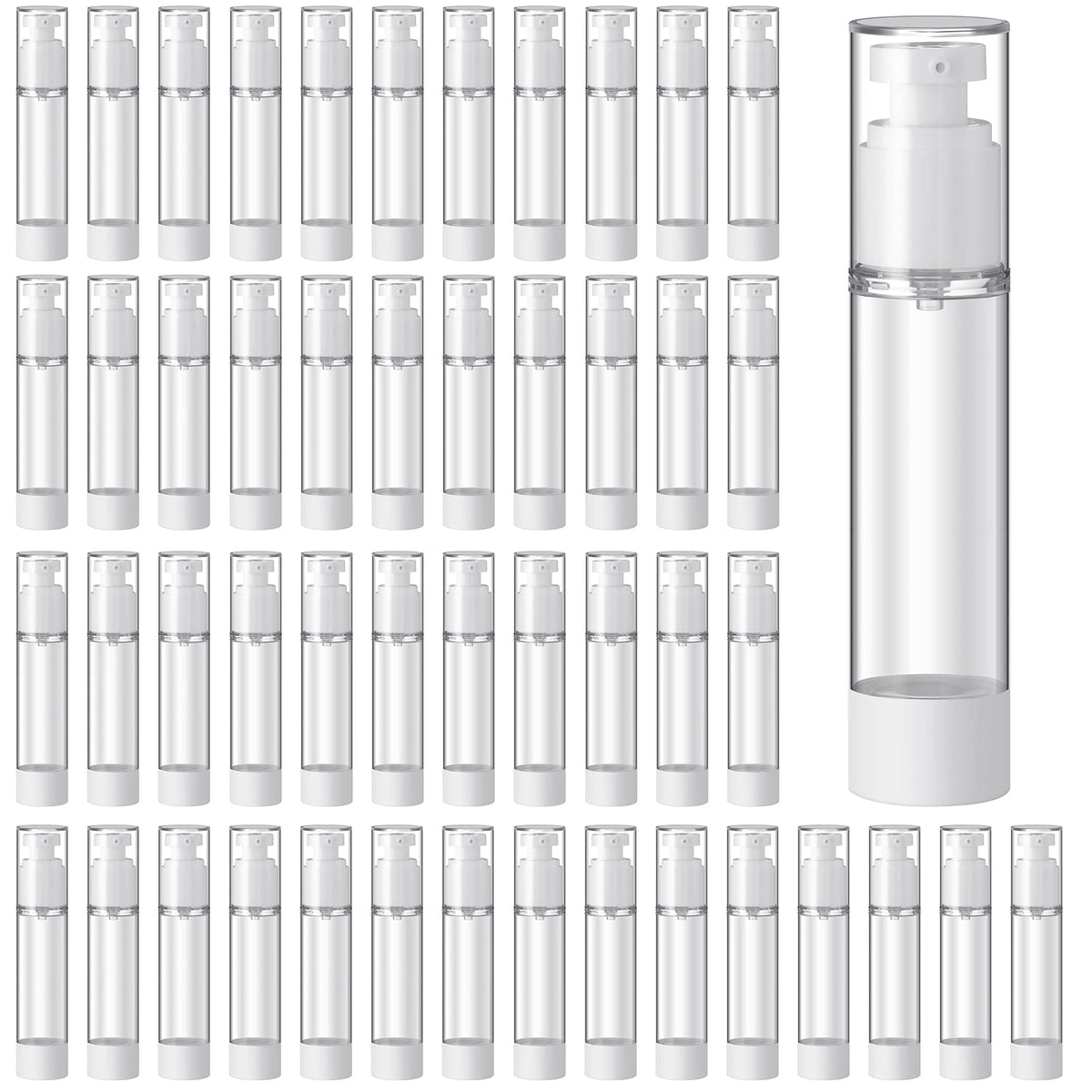 Sabary 60 Pcs Clear Airless Pump Bottles Refillable Cosmetic Travel Size Dispenser Vacuum Plastic Travel Bottles Empty Lotion Pump Dispenser Liquid Toiletry Container(1 oz)