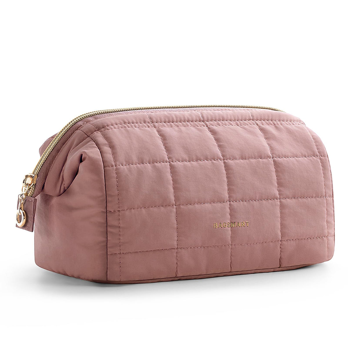 BAGSMART Makeup Bag Travel Toiletry Bag, Wide-open Zipper Pouch, Greige