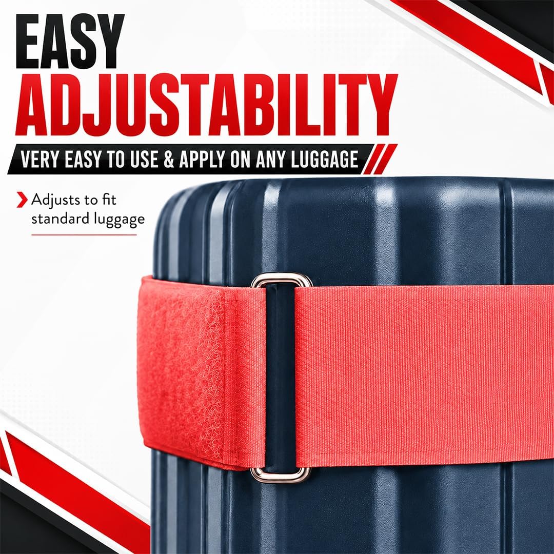 BXR TravelGrip Luggage Straps - 4 Pack Travel Luggage Straps, Heavy Duty Cinch Strap, Easy to Use and Adjust - TSA Approved (Red - Neon Gren)