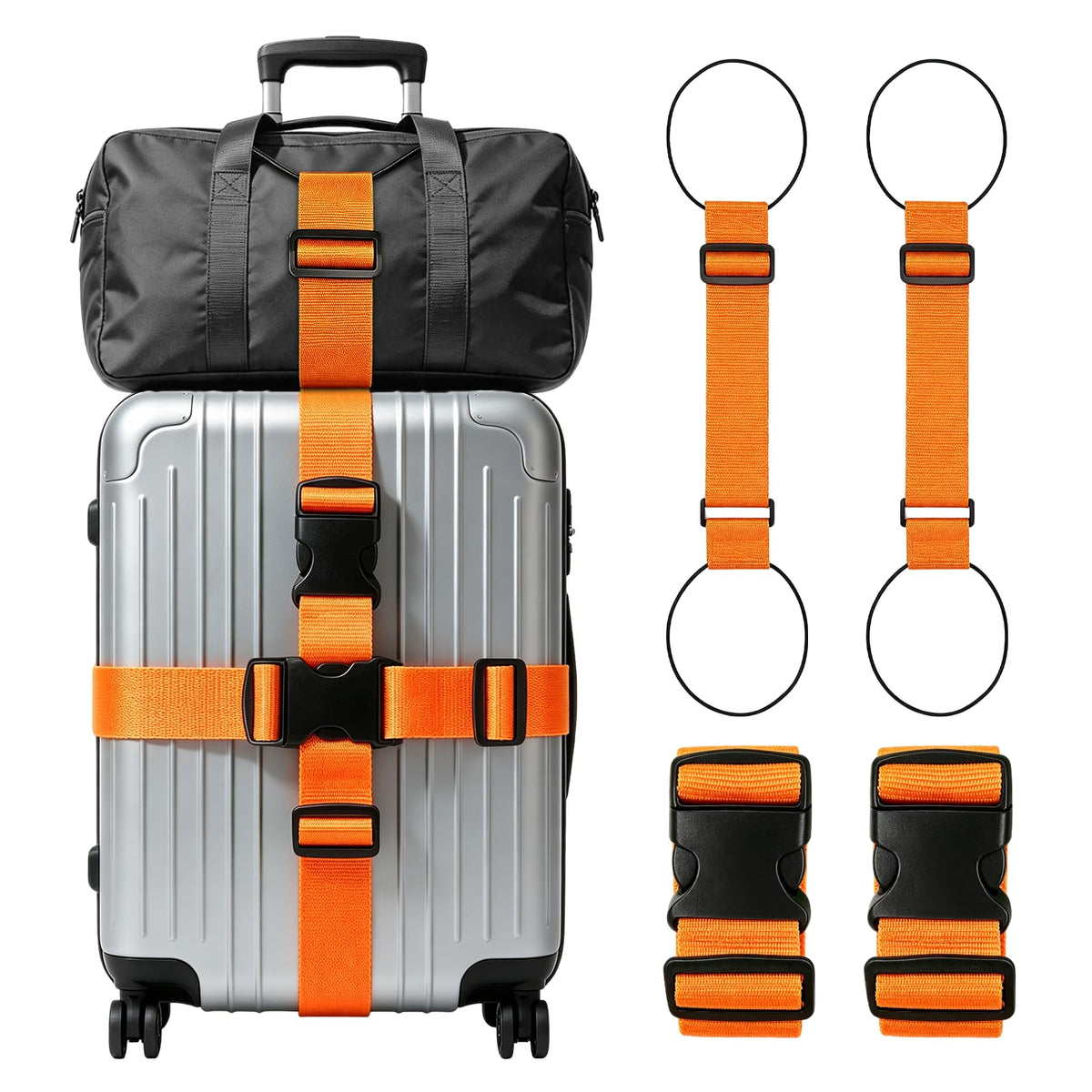 4-Pack Luggage Straps for Suitcases with 2 Connector Strap