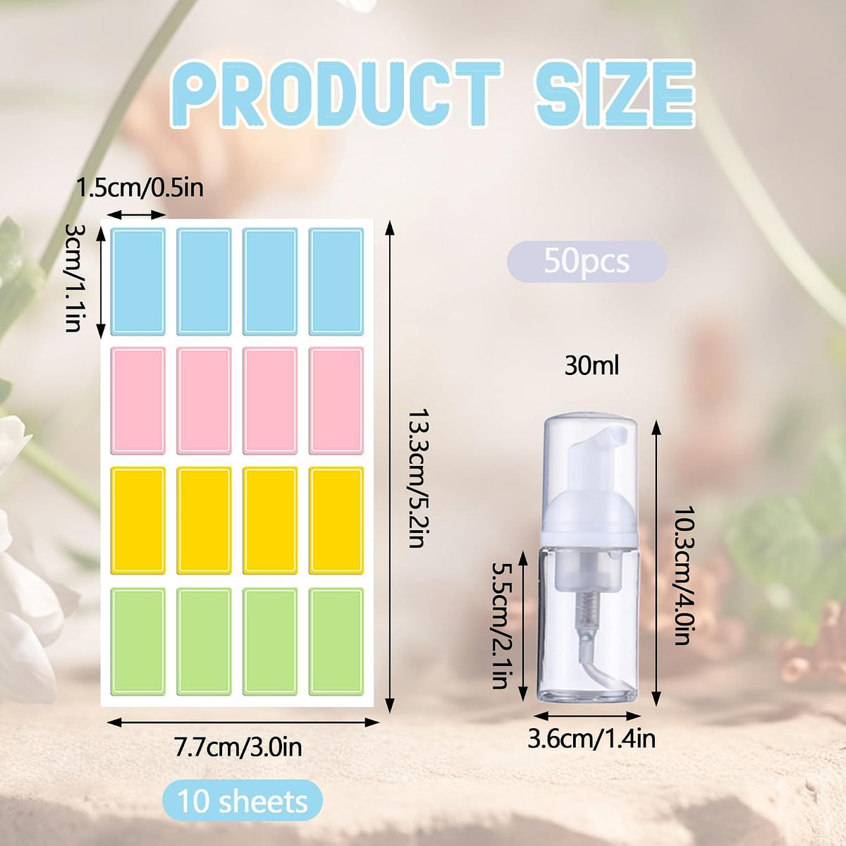 50 Pcs Foam Pump Bottle 1 oz Small Size Mousse Foam Soap Dispenser,Clear Plastic Empty Refillable Mini Foam Pump Bottle for Face Wash Shampoo Skin Care with 160 Labels(30 ml)