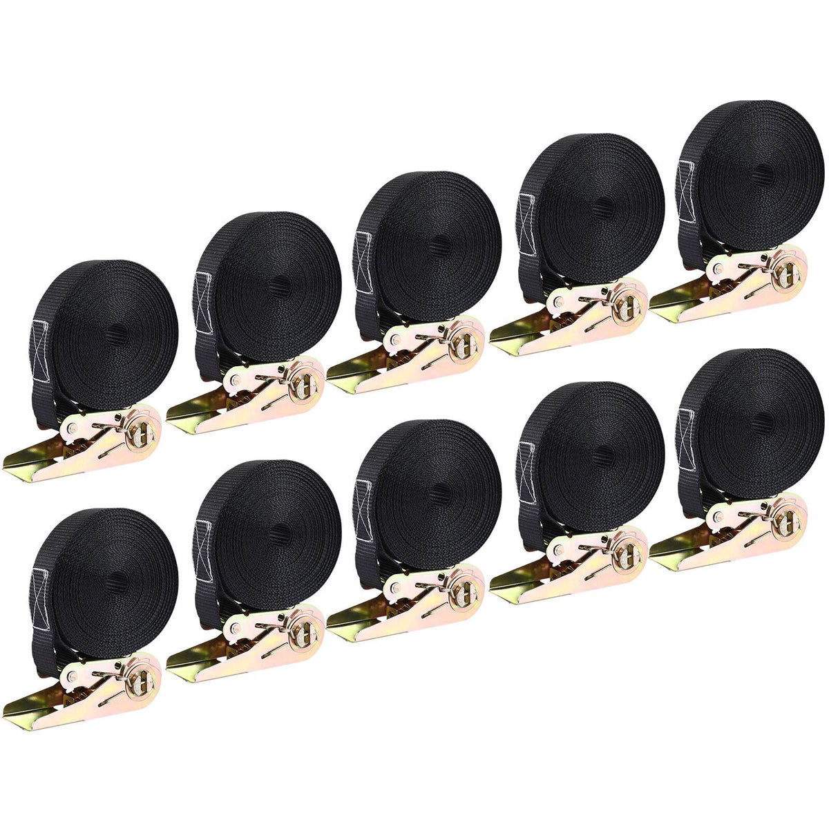 LIFERUN 10-Pack 1 in x 20 ft Endless Ratchet Straps, 1760 lb, Black