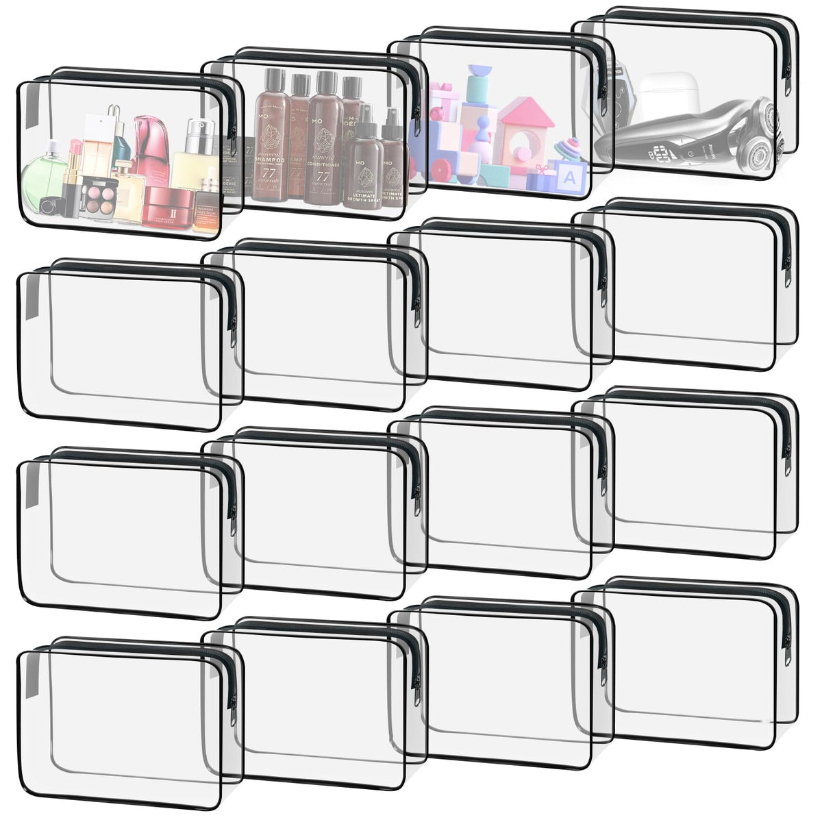 16 Pieces Clear Makeup Bags Bulk, TSA Approved Toiletry Bag for Travel, PVC Waterproof Cosmetic Pouches Clear Pouch with Zipper for Men and Women Carry-on Travel Essentials Cosmetic Bags (White-M)