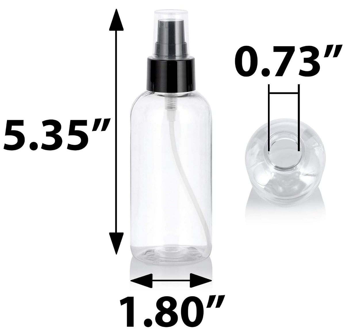 JUVITUS 4 oz / 120 ml Clear Plastic PET Boston Round Bottle (BPA Free) with Black Treatment Pump (12 pack)