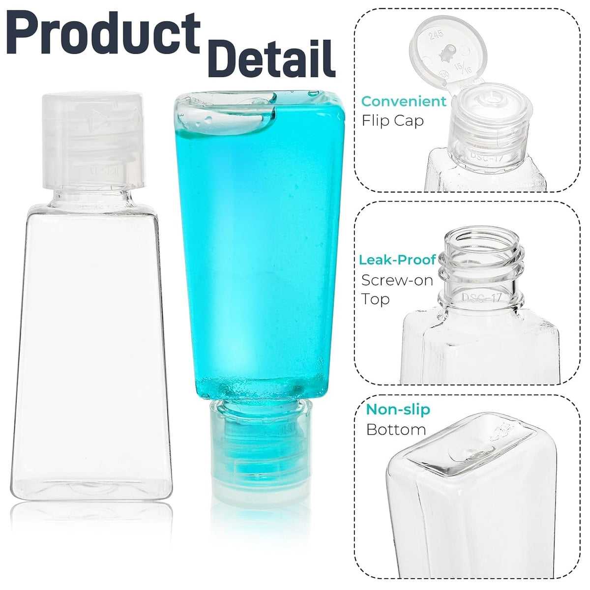 100 Pack 1 OZ Travel Plastic Bottles, Flip Cap Empty Refillable Toiletry Bottle, Mini Clear Hand Sanitizer Bottle, Small Squeeze Sample Container for Shampoo Lotions Liquid Body Soap Cream