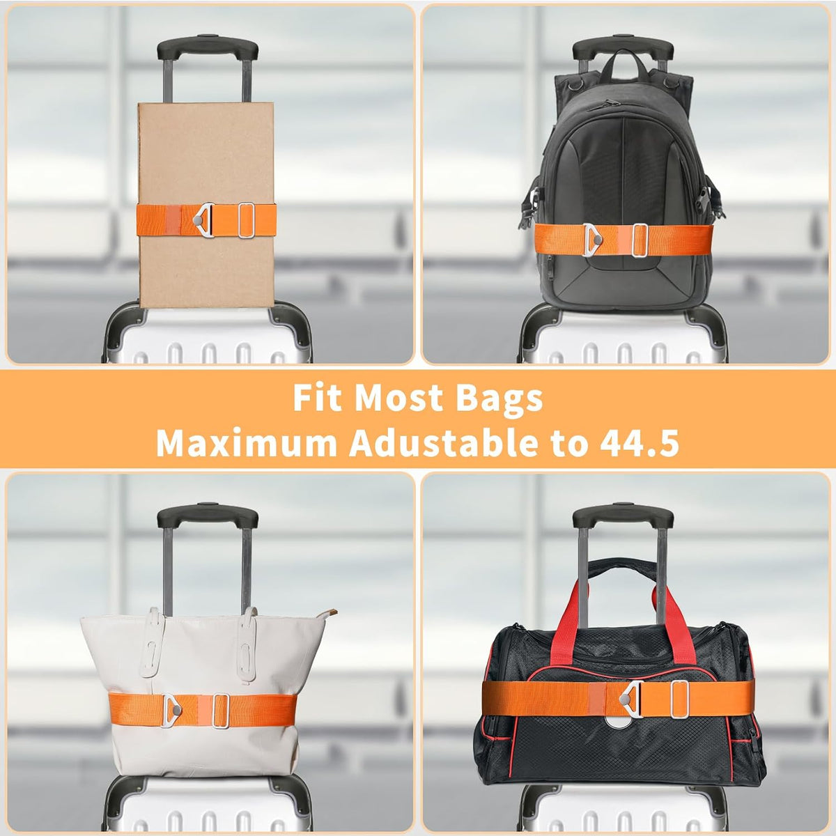 TOOVREN 2-in-1 Travel Belt for Luggage Straps Add a Bag Bungees Suitcase Luggage Strap Over Handle Suitcases Belt for Carry On Bag Adjustable Backpack Attachment Airport Travel Accessories Orange