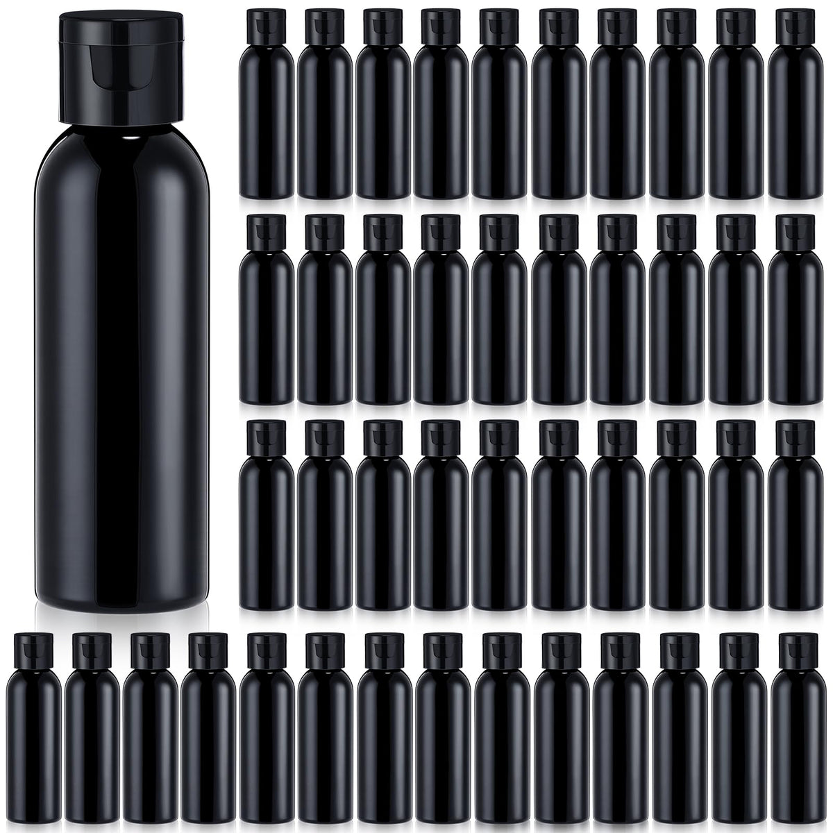 Zhehao 200 Pcs 2 oz Clear Plastic Empty Bottles with Lids(Black Cap)