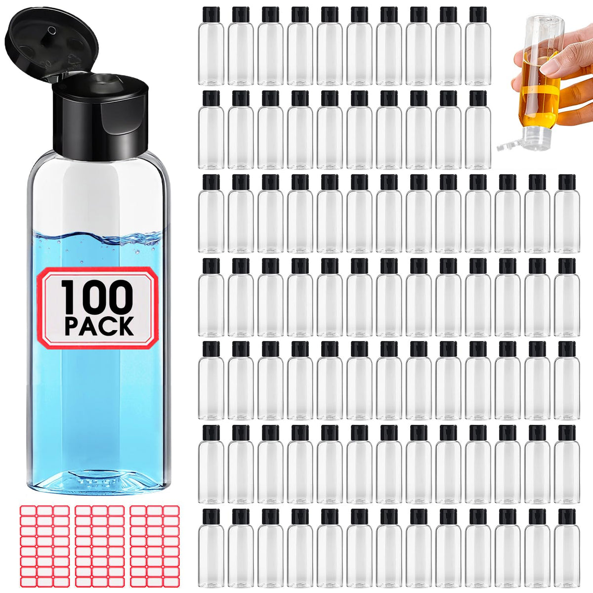 100pcs Empty 3.4 oz Travel Bottles with Flip Cap for Liquids Lotion