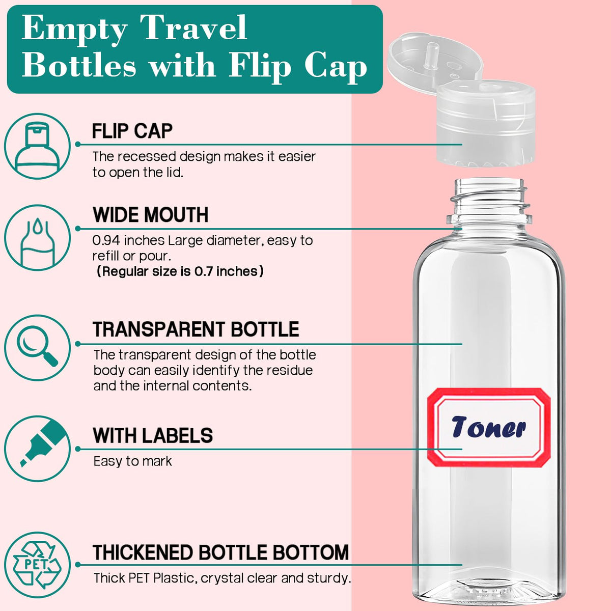 100pcs Empty 3.4 oz Travel Bottles with Flip Cap for Liquids Lotion