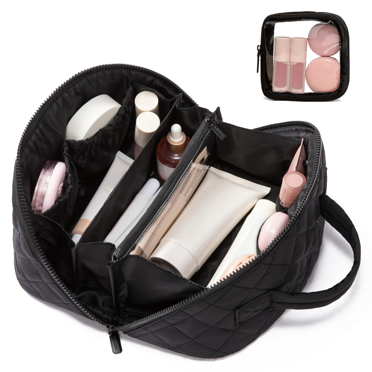 LOVEVOOK Travel Makeup Bag for Women With Mirror, Small Toiletry Bag