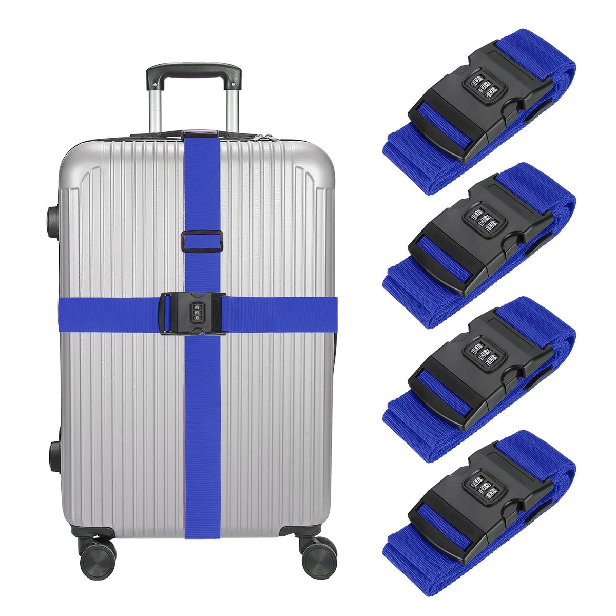 MECCANIXITY Luggage Straps with Combination Lock Adjustable Suitcase Belt Strap for Suitcase Briefcase Backpack Travel, Gray-Orange, Pack of 4