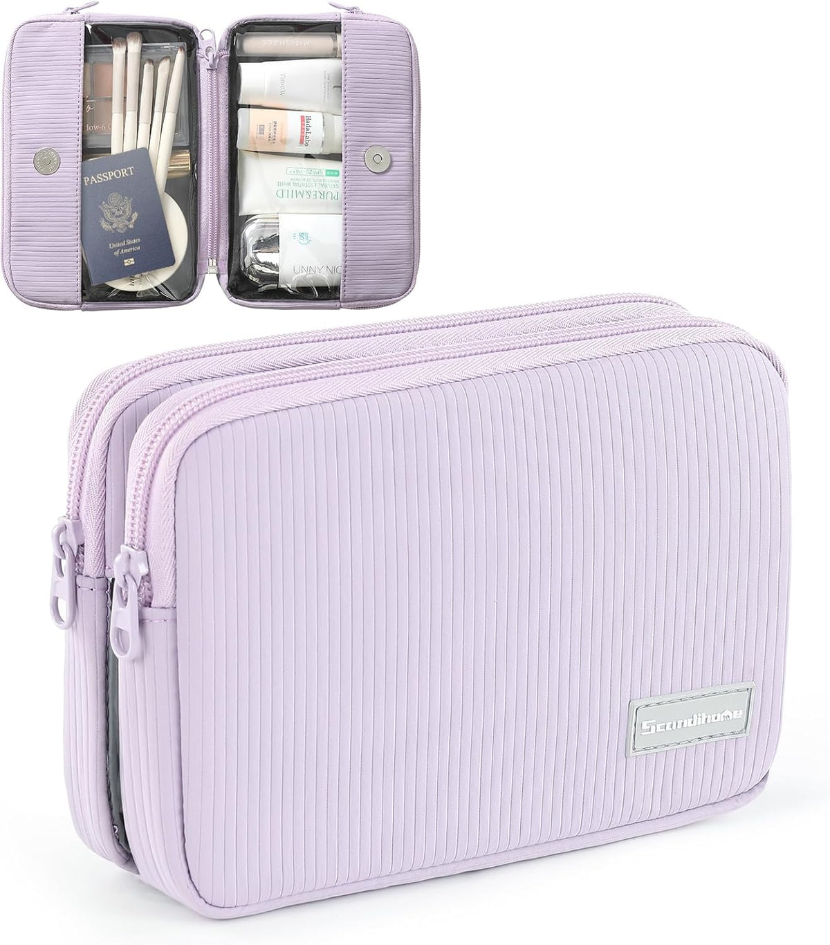 Rectangle Double Detachable Travel Pouch, 2-in-1 Two-Sided Makeup Bag for Women, Clear-Side Cosmetic Organizer for Beauty, Tech Accessories and Travel Essentials